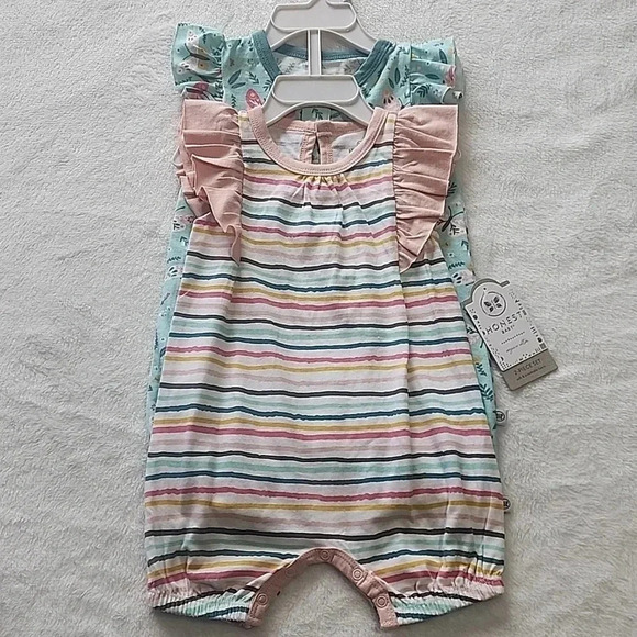 Honest Baby 2-Pack Rompers, Pink/ Blue/Stripes, 3-6 Mos, NWT - Picture 2 of 13